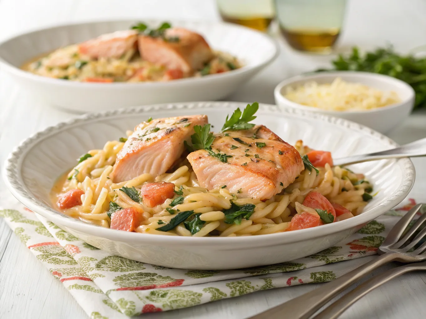 Creamy Salmon Orzo One Pan Recipe