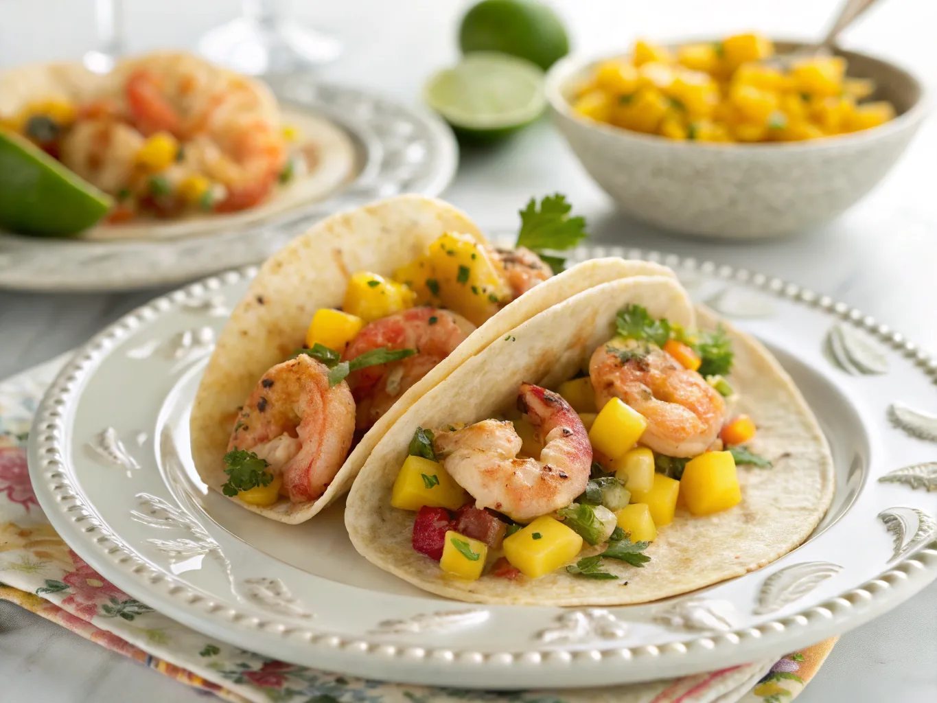 Garlic Butter Shrimp Tacos with Mango Salsa
