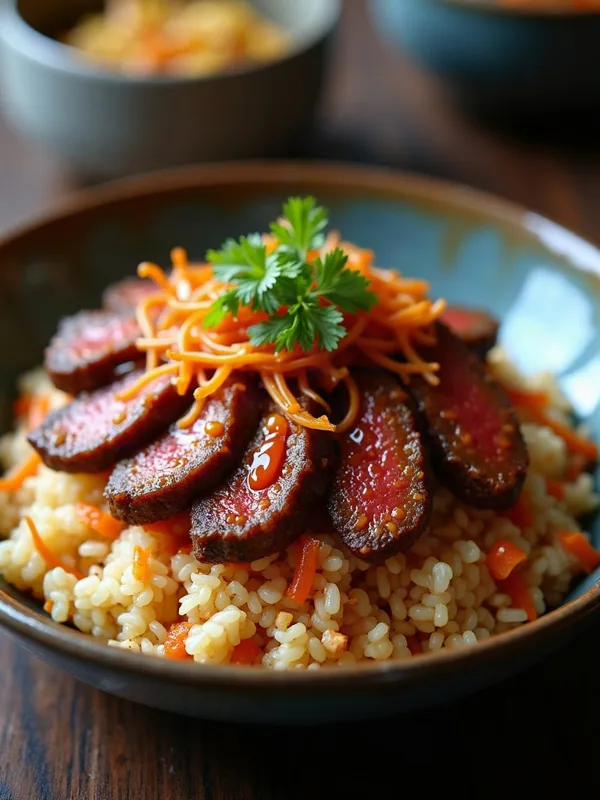 Kimchi Bulgogi Rice Bowl with Gochujang Glaze