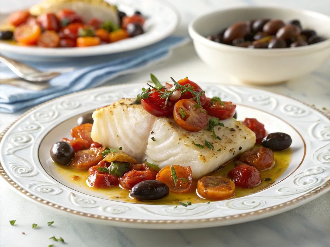 Mediterranean Baked Cod with Tomatoes and Olives