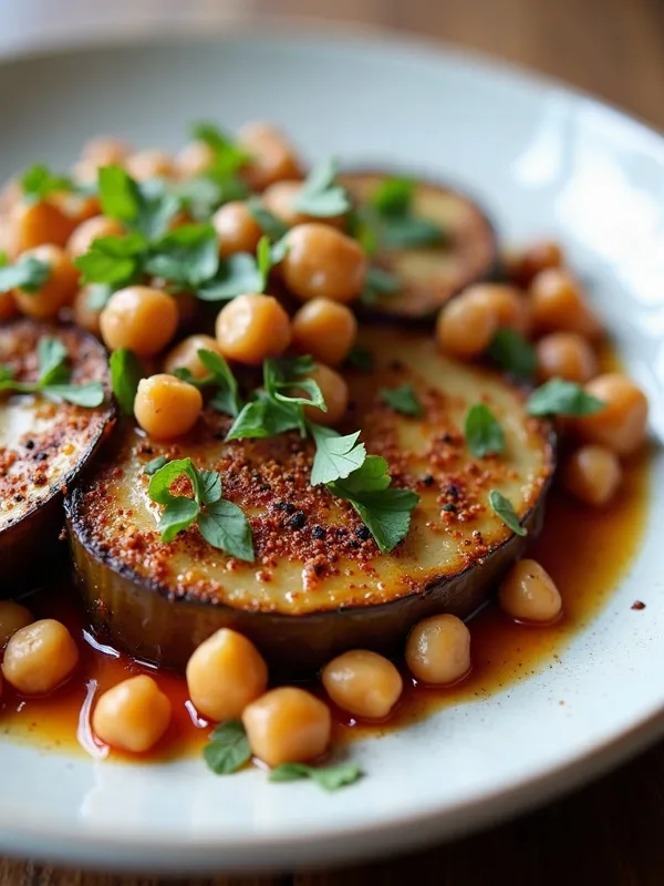 Mediterranean Baked Eggplant with Chickpeas and Tahini