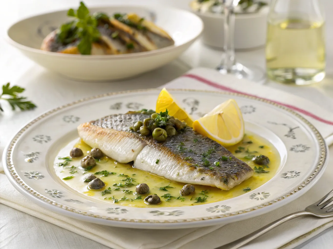 Mediterranean Sea Bass with Lemon Caper Sauce