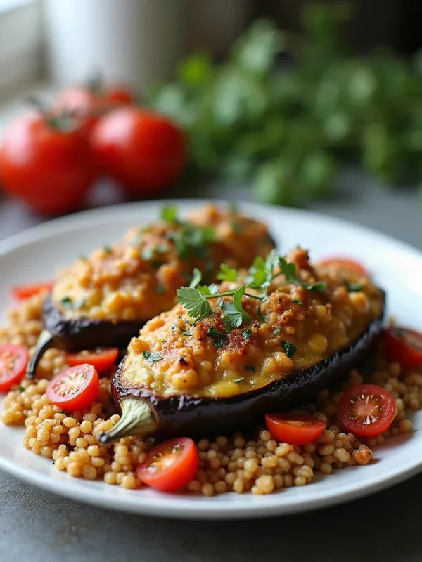 Mediterranean Stuffed Eggplant with Herbed Couscous