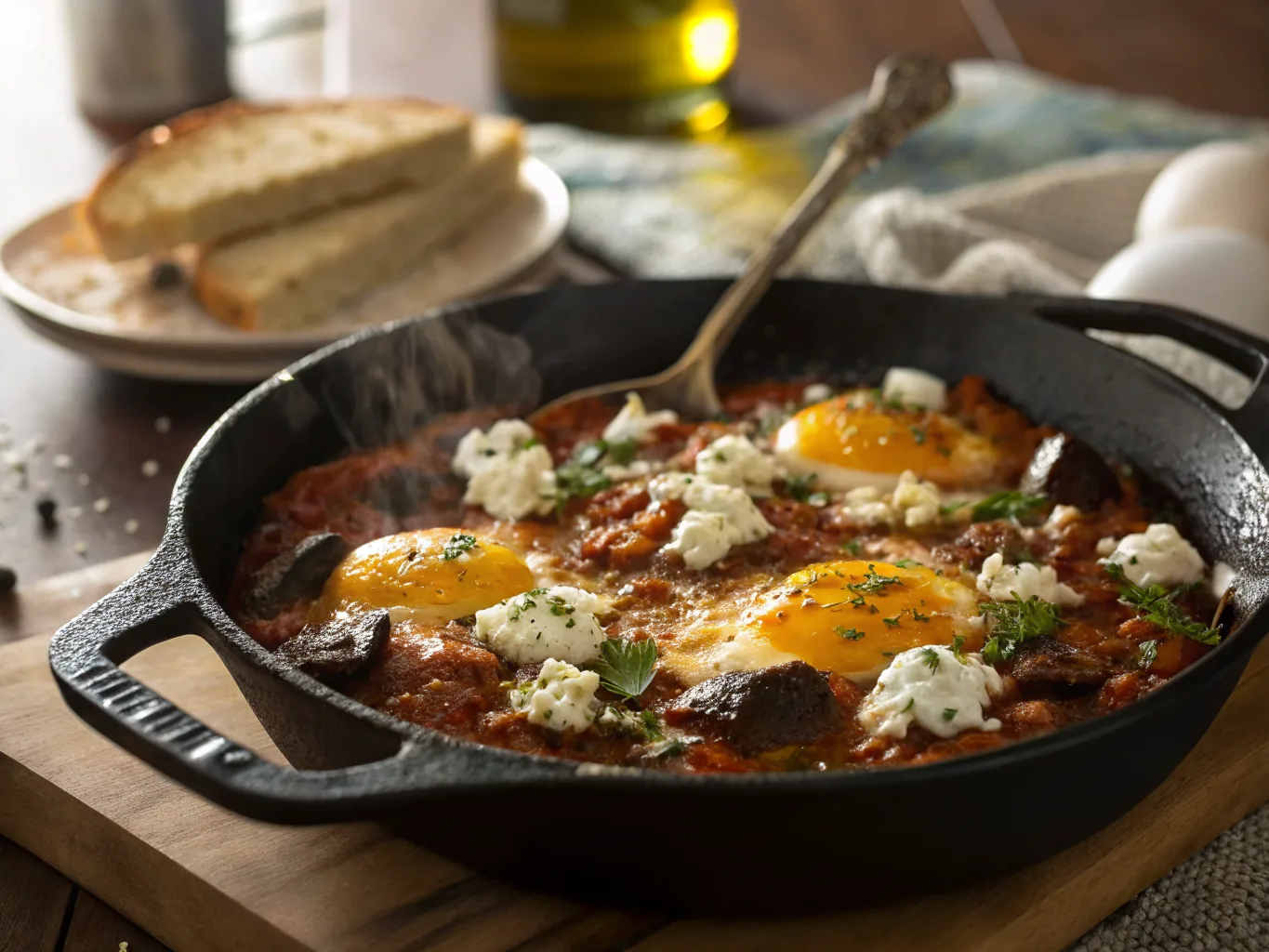Merguez-Spiced Eggplant Shakshuka with Crumbled Feta