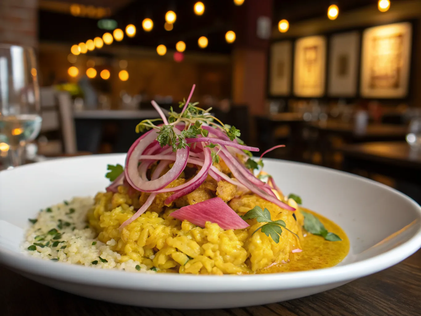 Peruvian Aji de Gallina with Saffron Rice and Pickled Red Onions
