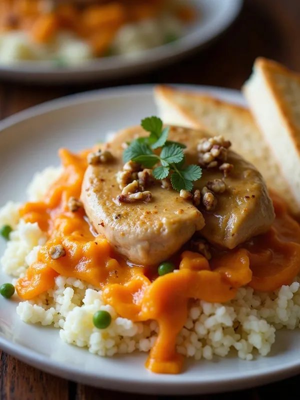 Peruvian Aji de Gallina with Sweet Potato Mosaic