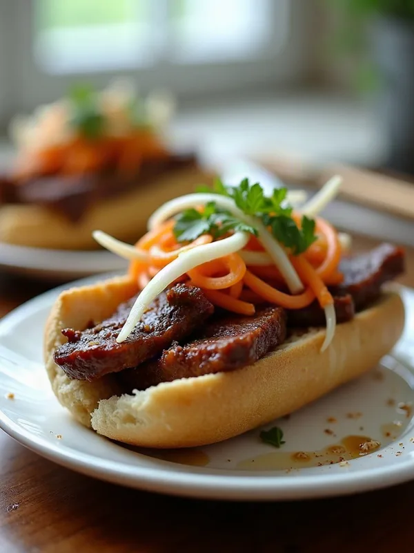 Pho-Spiced Beef Banh Mi with Pickled Daikon and Carrot