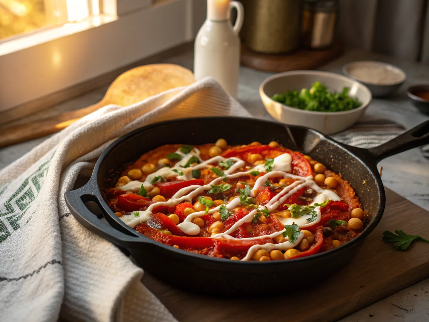 Red Pepper & Chickpea Shakshuka with Lemon-Tahini Drizzle