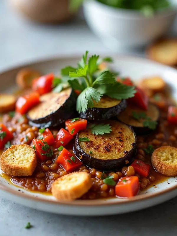 Smoky Eggplant Shakshuka with Crispy Pita Croutons
