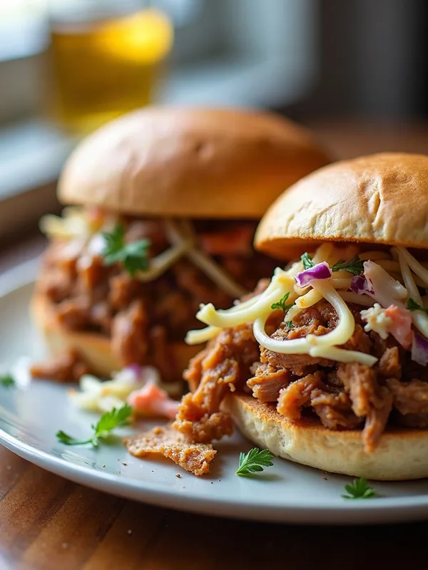 Smoky Maple-Bourbon Pulled Pork Sandwiches with Tangy Slaw
