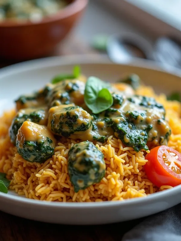 Spiced Saffron Paneer Biryani with Creamy Spinach Gravy