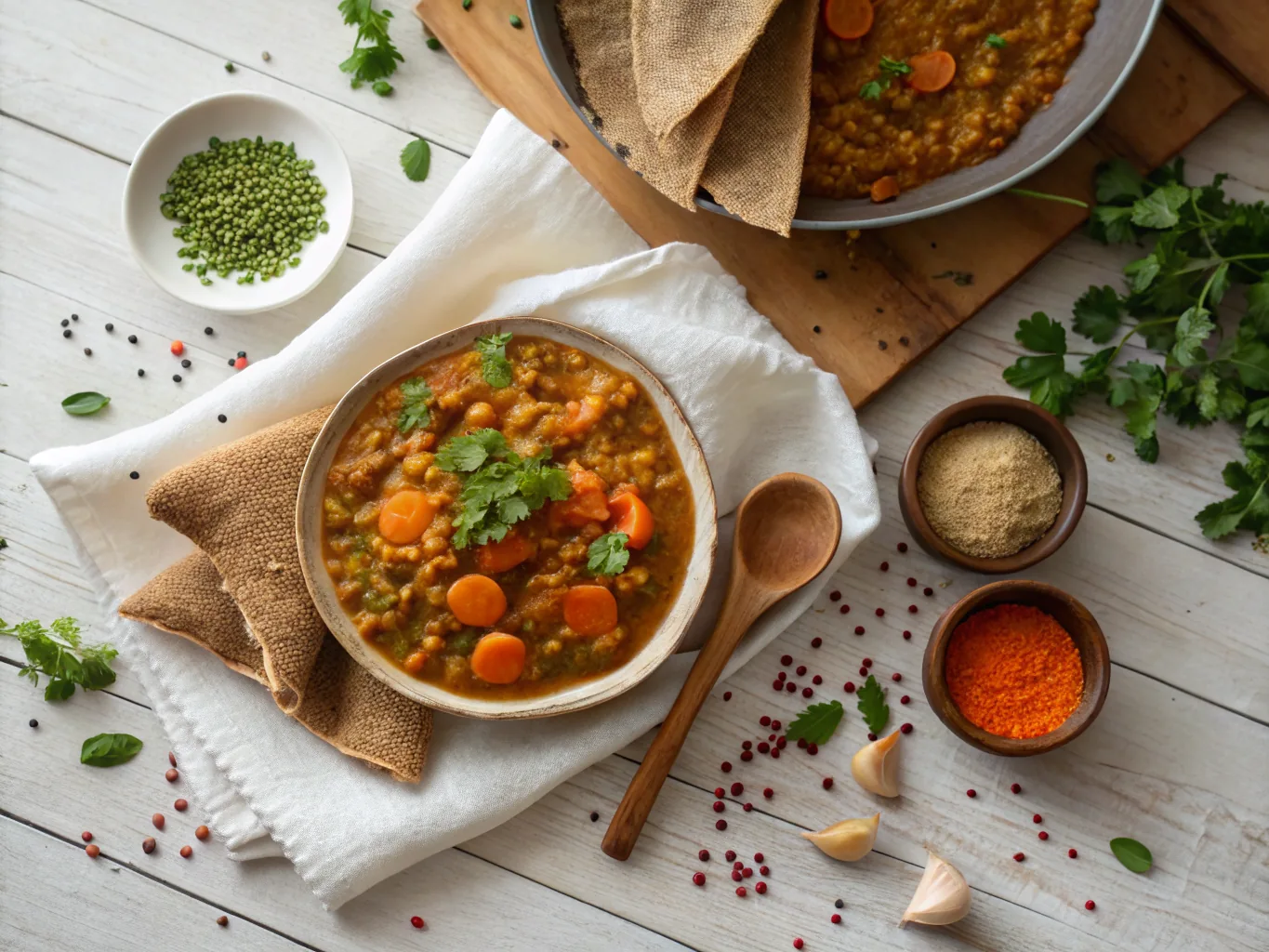 Spiced Split Pea and Lentil Stew with Injera (Misir and Shuro Wot)
