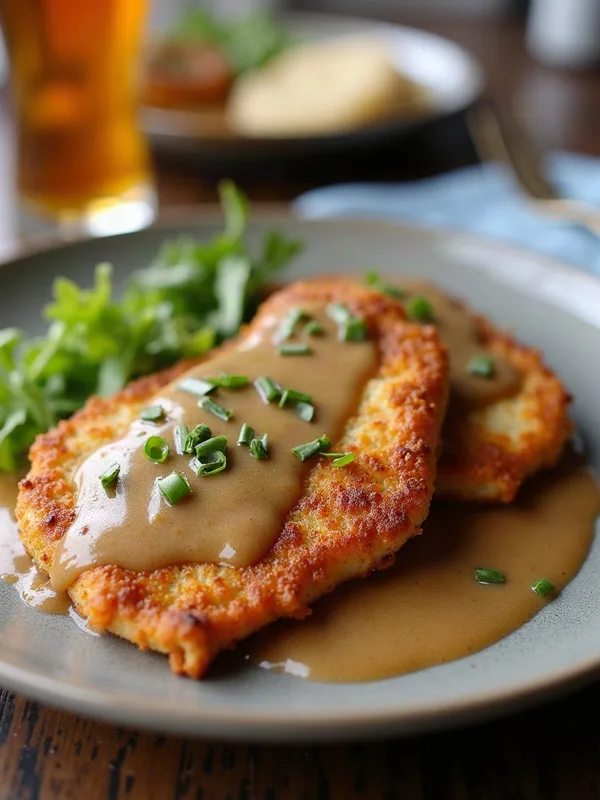 Swabian Pork Schnitzel with Pretzel Crust and Beer-Onion Gravy