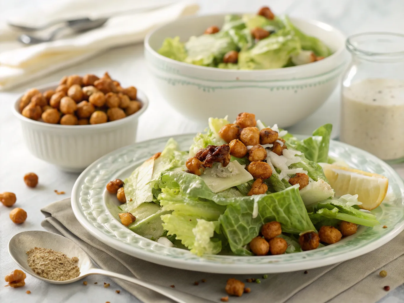 Vegan Caesar Salad with Crispy Chickpeas