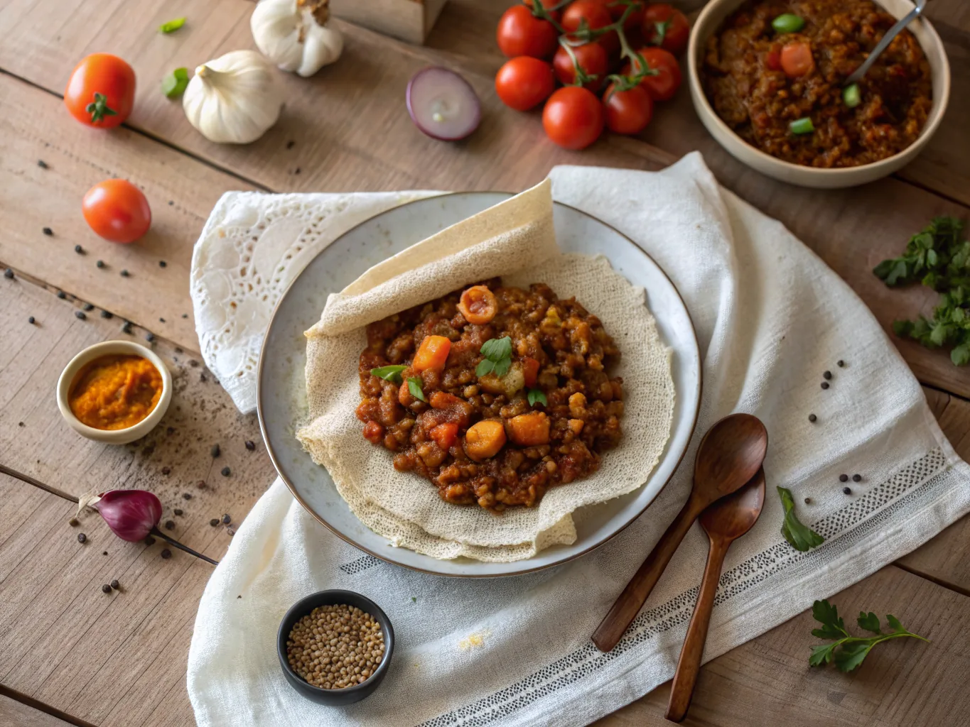 Vegan Misir Wot with Injera
